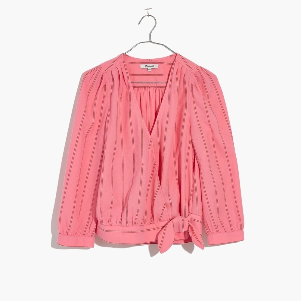 Madewell Wrap Top in Cecilia Stripe, SZ XS, Pink